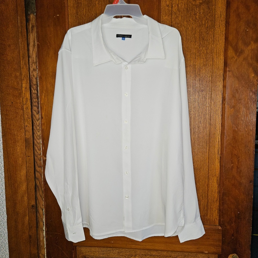 Vince Camuto Mens White Long Sleeve Button Down Shirt XXL Stretch Dress Top NEW